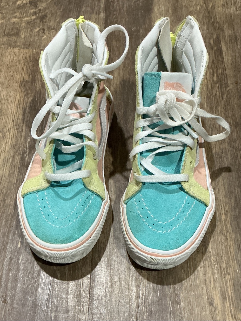 Vans Kids High-Top Sneakers in Teal, Pink & Lime